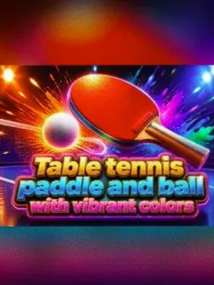 Table tennis paddle and ball with vibrant colors at Spinfin